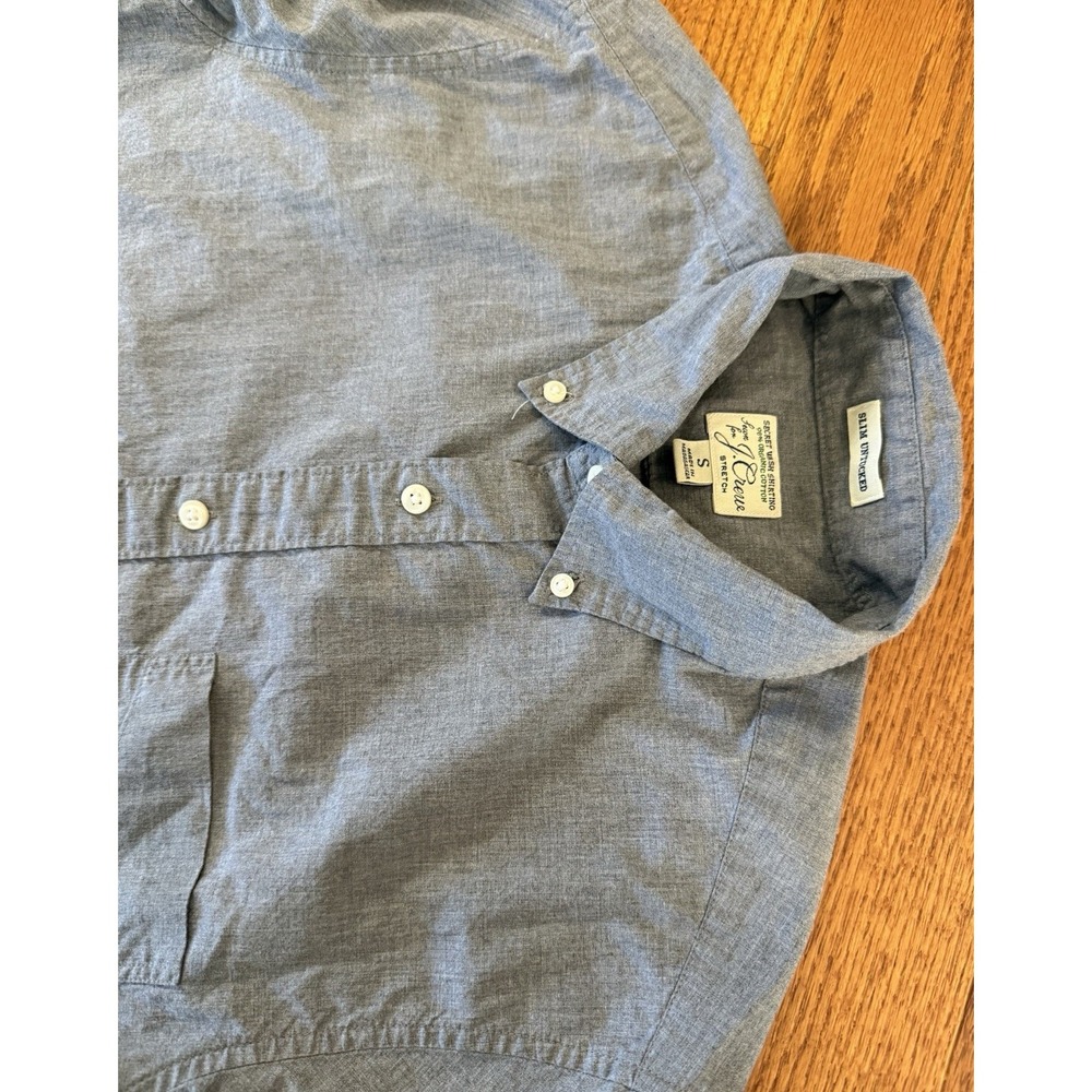 J.Crew Secret Wash Men's S Slim Untucked Stretch Gray Chambray Button-Down